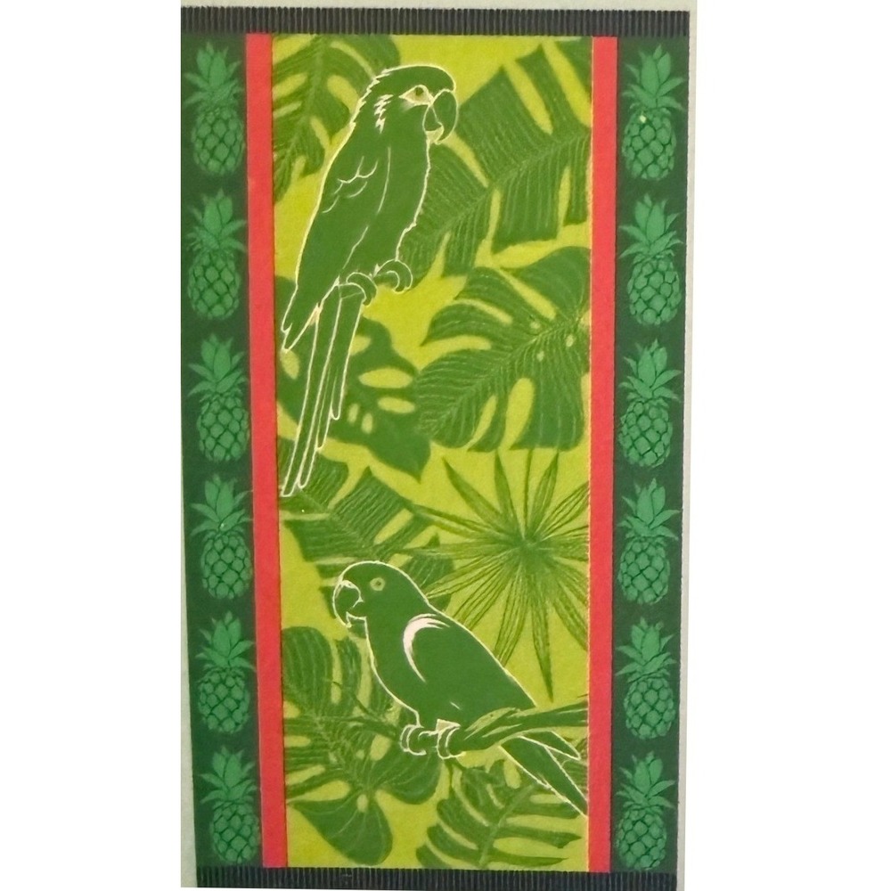 Tropical Parrot Pineapple Beach Towel 100% Cotton Oversized 40x72 Lime Green